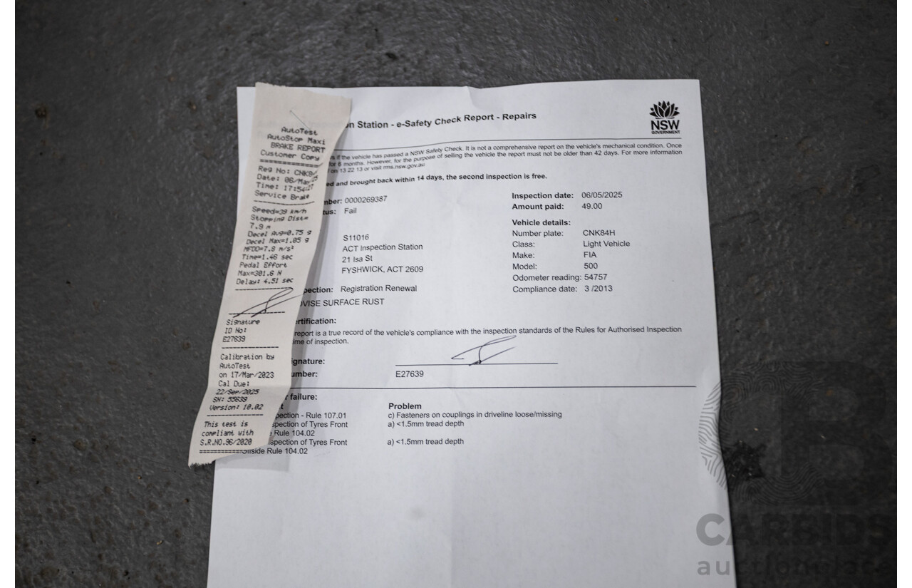 3/2013 Fiat 500 TWIN AIR Lounge  2d Convertible White 0.9L