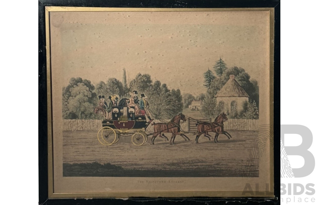 [After] James (Jas) Pollard, (British, 1793-1867), The Edinburgh Express & Four in Hand, Pair of Antique Aquatint Engravings After Original, 47 x 56 cm (frames) (2)