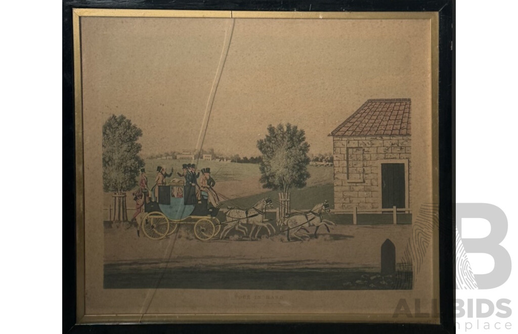 [After] James (Jas) Pollard, (British, 1793-1867), The Edinburgh Express & Four in Hand, Pair of Antique Aquatint Engravings After Original, 47 x 56 cm (frames) (2)