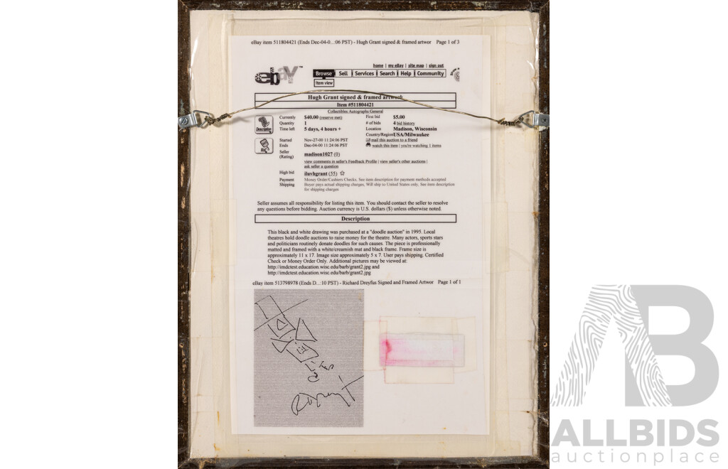 Hugh Grant (20th Century, Actor, British, 1960-), Genuine Original Signed & Dated (1995) Untitled 