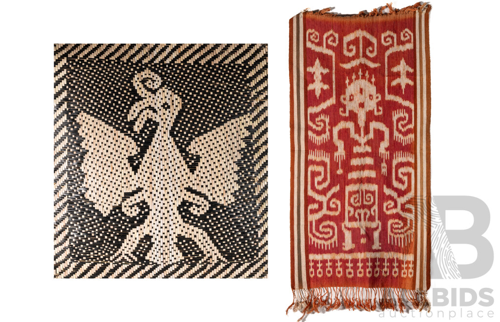 Artists Unknown, (Malaysian School), Woven Pok Baki - Ceremonial Bird - Straw 43 X 40 Cm & Pua Kumbu Iban Weaving, Cotton Cloth & Natural Pigments, 71 X 37 Cm, Both From Sarawak, (2)
