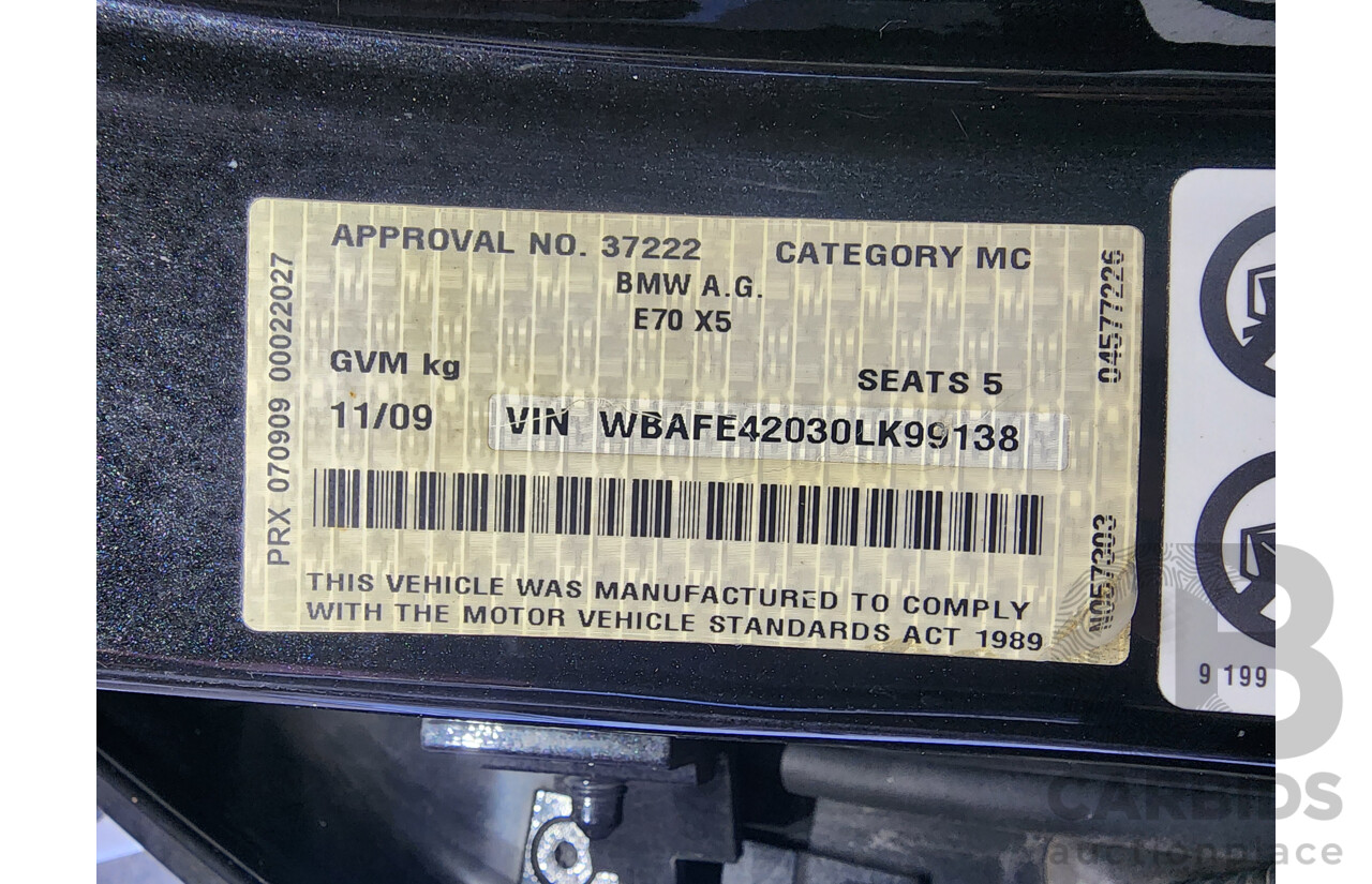11/2009 Bmw X5 Xdrive 30i E70 MY09 4d Wagon Black 3.0L