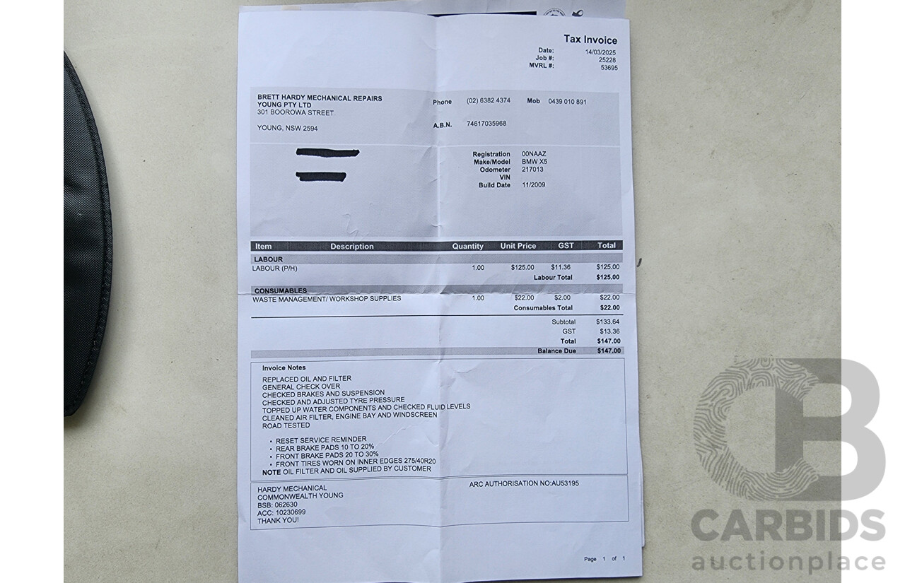 11/2009 Bmw X5 Xdrive 30i E70 MY09 4d Wagon Black 3.0L