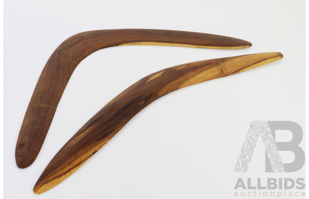 Two Hand Carved Hardwood Australian Indigenous Aboriginal Boomerangs