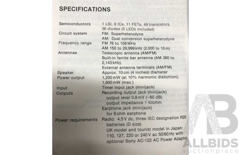 Vintage Sony (ICF-2001) FM/AM Portable PLL Synthesized Receiver