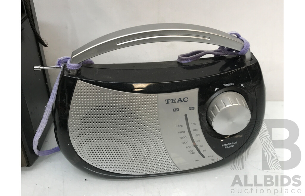 Assorted Vintage Audio Equipment Including Radios and Speakers