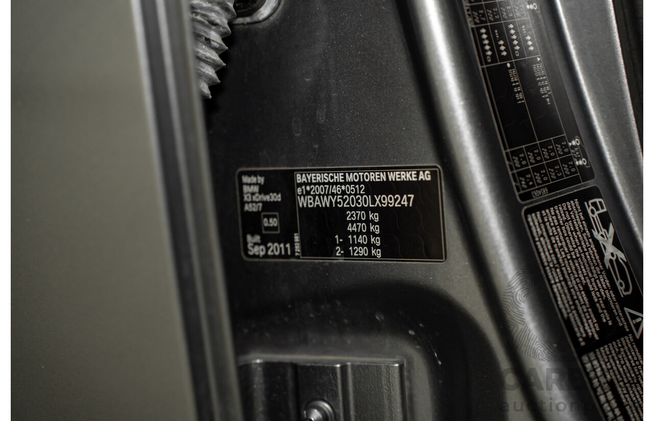 10/2011 BMW X3 Xdrive 30d (AWD) F25 4d Wagon Space Grey Metallic Turbo Diesel 3.0L