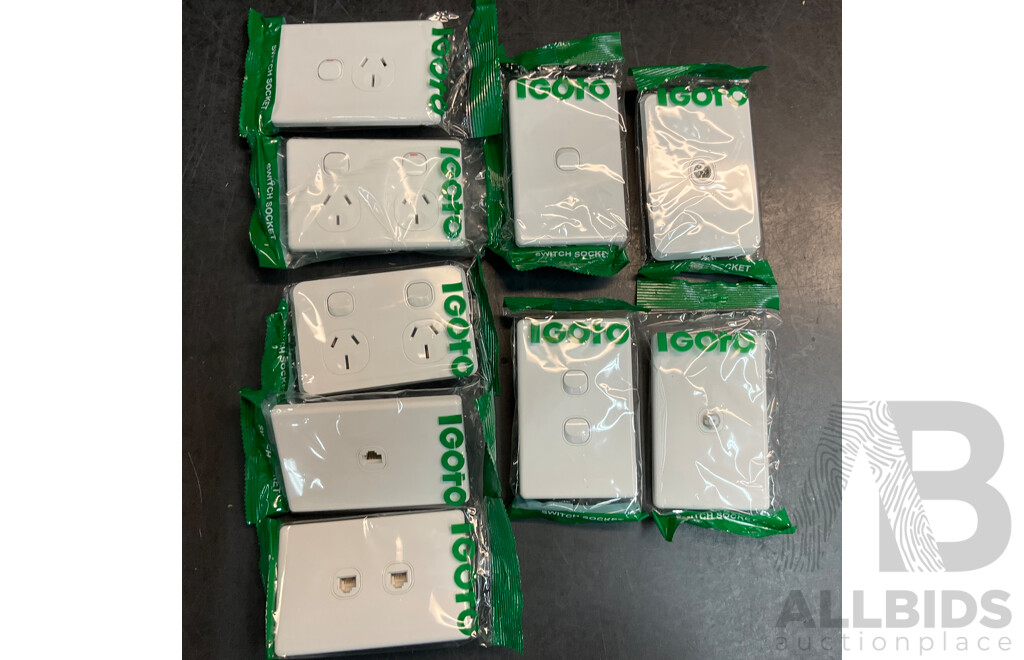 IGOTO Assorted Switches/Power Socket/ PAL Wall Plates & Data/Tv Outlet Cover - 60 Pack Each Box - Total 180Pack