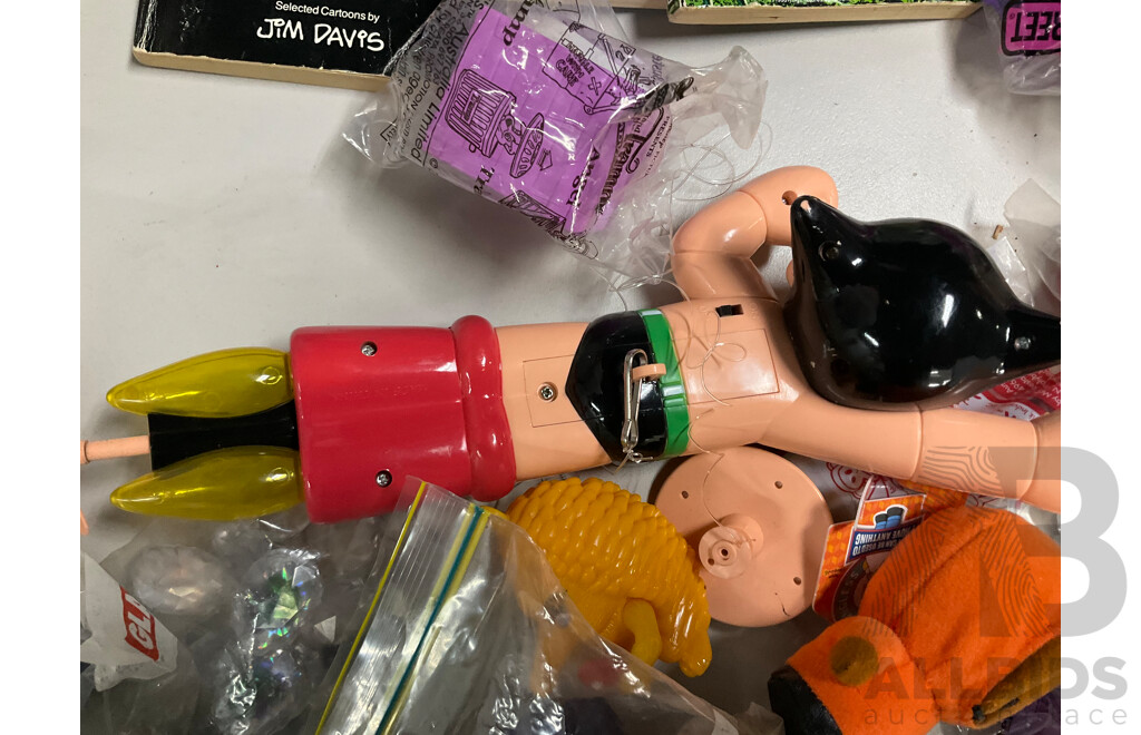 Assortment of Fast Food Meal Toys in Original Packaging, Astro Boy, Simpsons Tazos, Lego Bionicle, Yowie Adventure Series Two, Care Bears, Display Figures and More