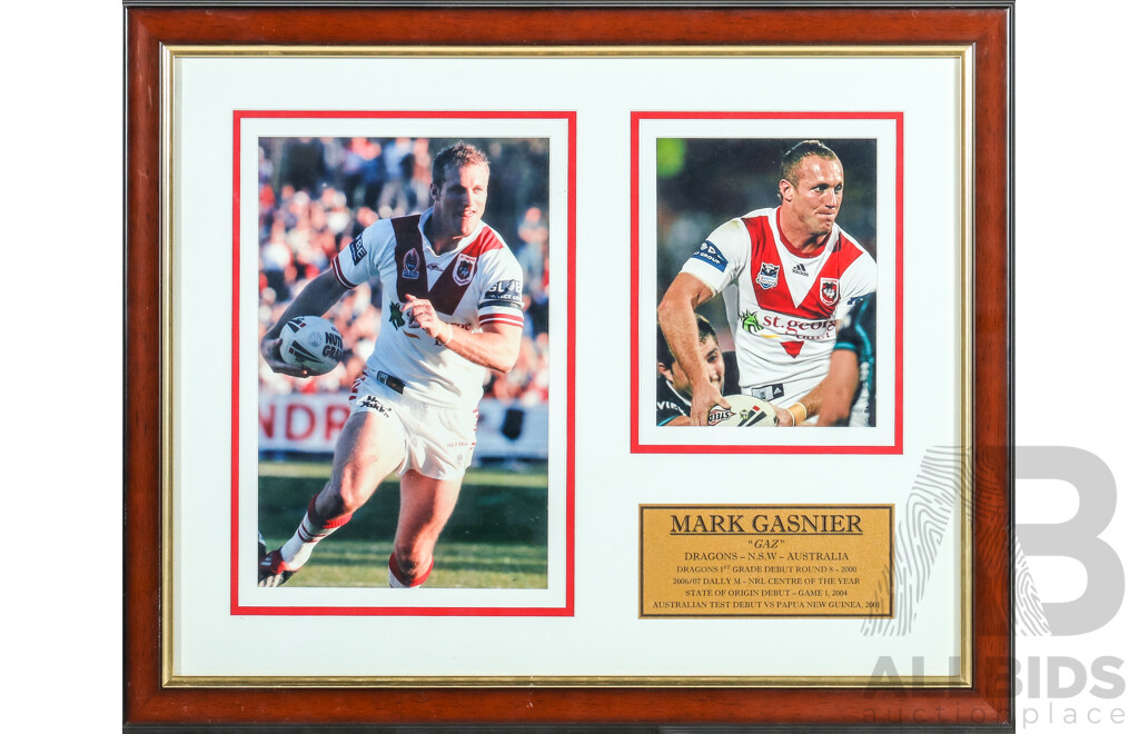 Mark Gasnier Framed St George Illawarra Dragons Career Tribute Display