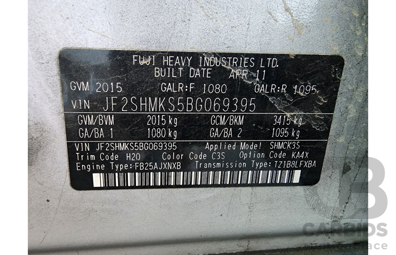 8/2011 Subaru Forester X MY11 4d Wagon Silver 2.5L