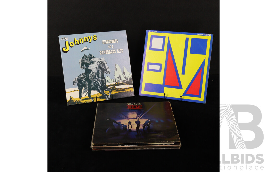 Collection Ten Vinyl Records of Australian Interest Including The Angels, Split Enz, Jimmie Barnes LPs, the Models Single and More