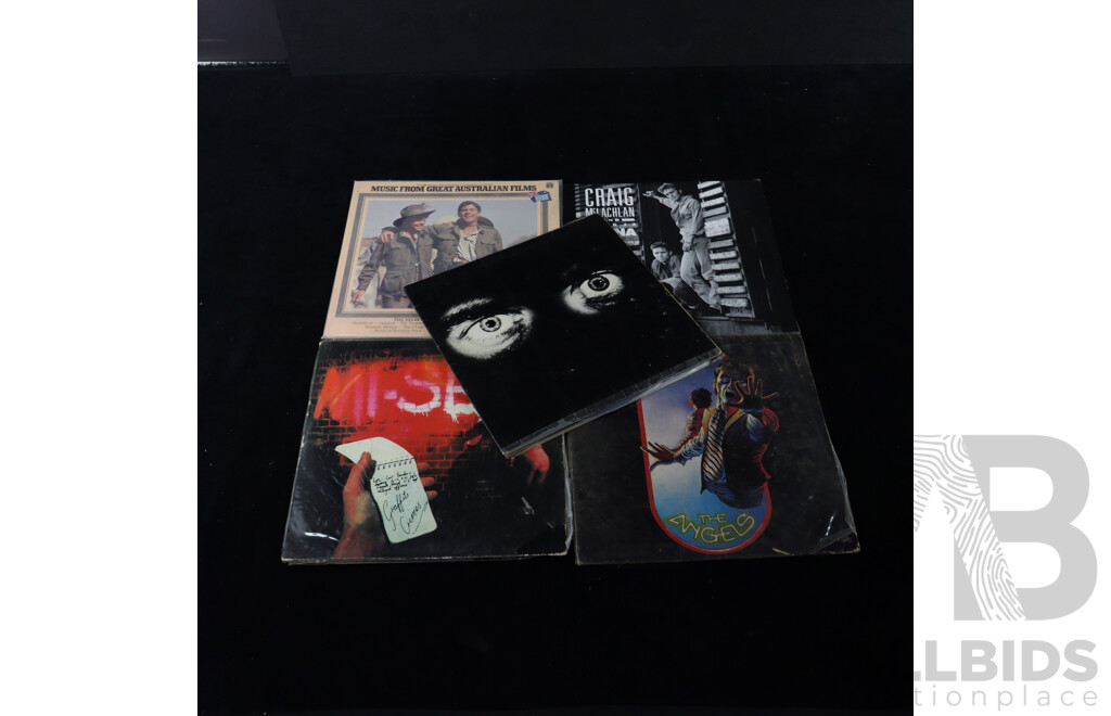 Collection Ten Vinyl Records of Australian Interest Including The Angels, Split Enz, Jimmie Barnes LPs, the Models Single and More