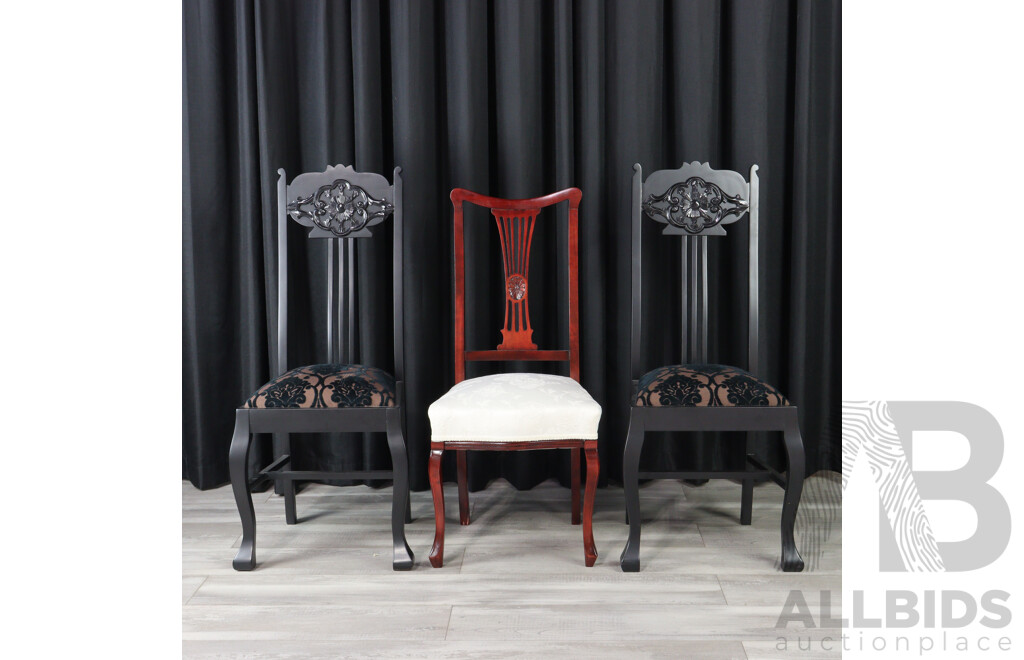 Trio of Reproduction One Non Matching Timber Dining Chairs