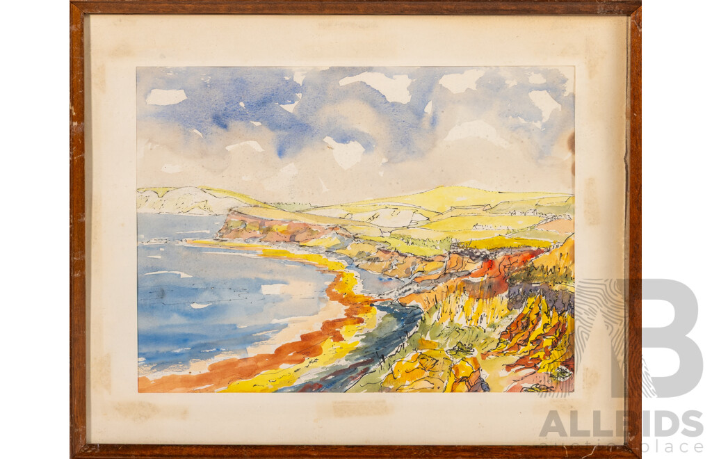 (Likely Attributed To) Ken Meares, (20th Century, Australian), the Bay, Vintage Watercolour and Ink, 32 x 40 cm (frame)