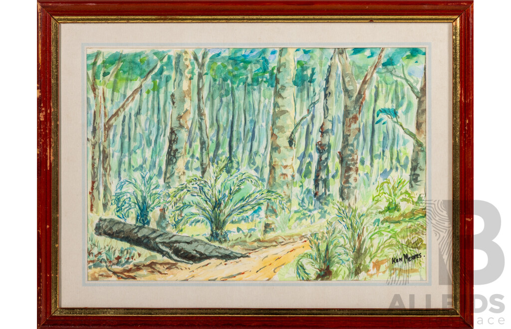 Ken Meares, (20th C. Australian), Trio of Verdant Landscapes, Watercolours, 32 X 42 Cm (largest Frame)