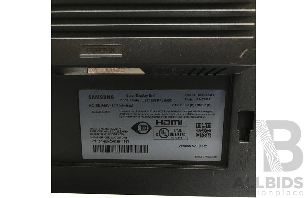 Samsung (S24E650PL) 23.6 Inch Full HD 1080p Widescreen LCD Monitor