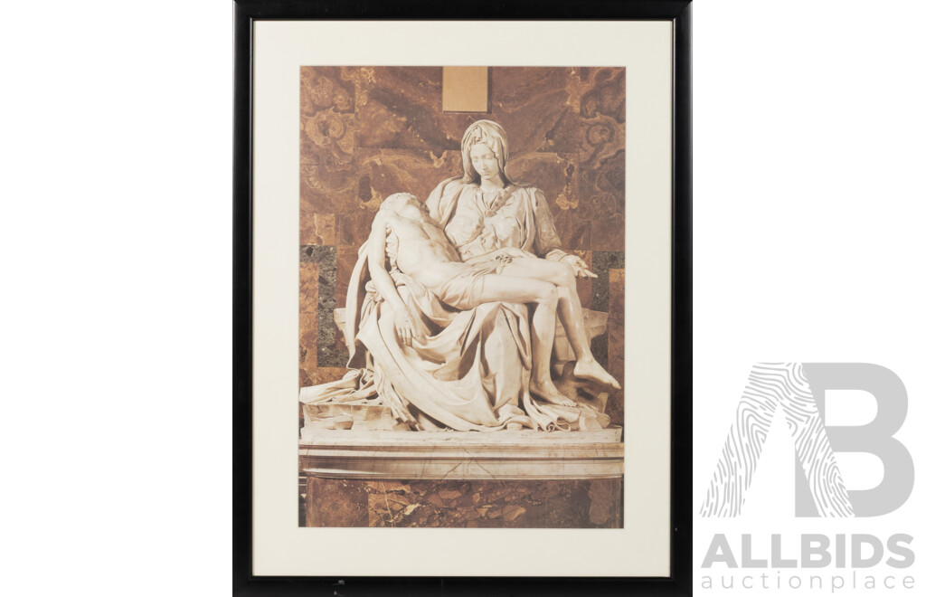 Michelangelo, La Pieta (The Pity), Reproduction Print of Colour Photograph of the Artist's Famous Sculpture Carved of Carrara Marble, 60 x 46 cm (frame)