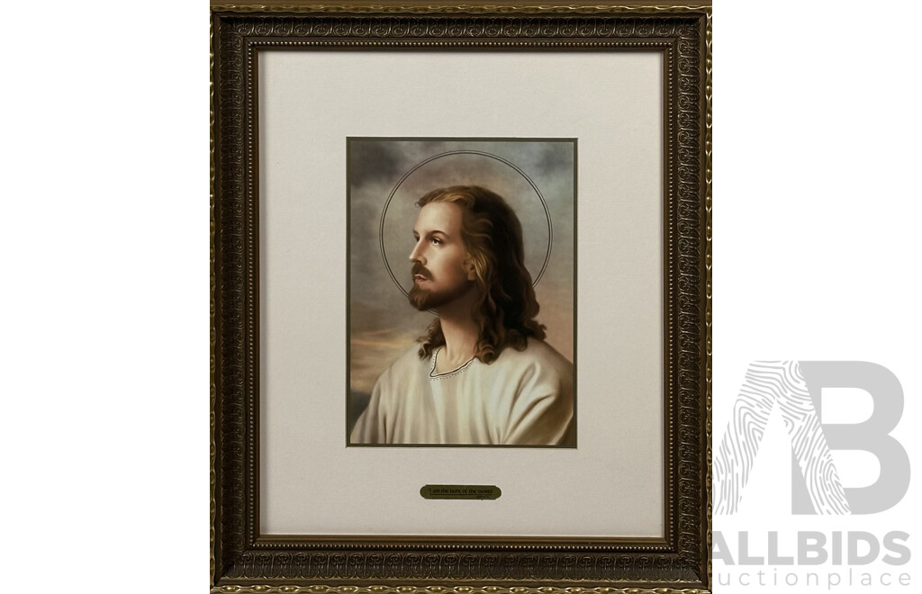 After Adolfo Simeone (Italian, 1885-1958), I Am the Light of the World (John 8:12), Quality Lithograph Reproduction After Original, 54.5 x 56.5 cm (frame)