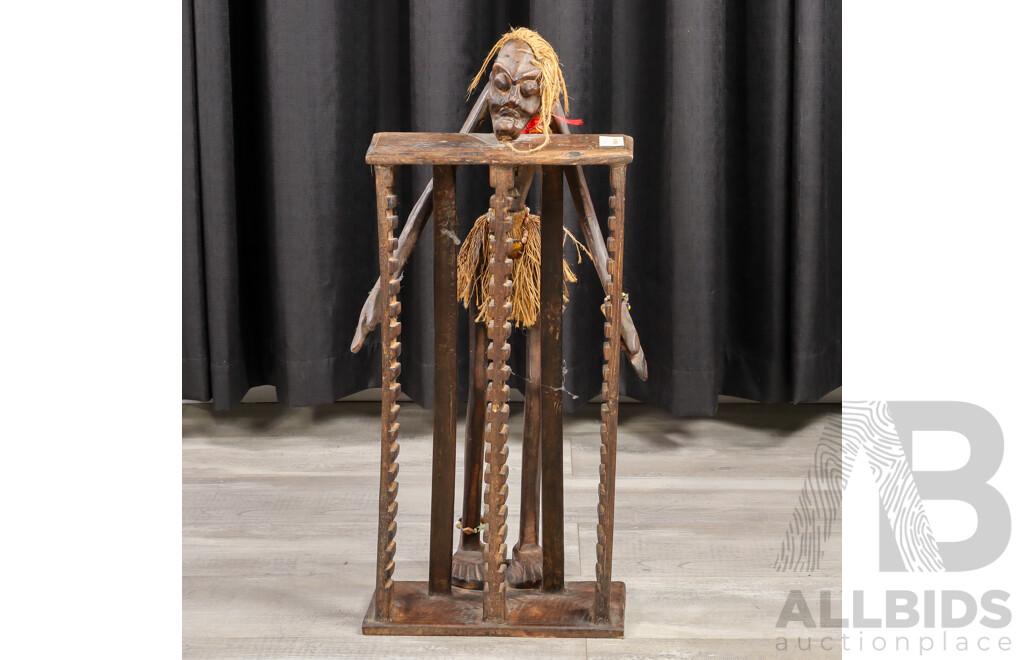 Hand Carved Asian Tribal Style Wooden CD Rack