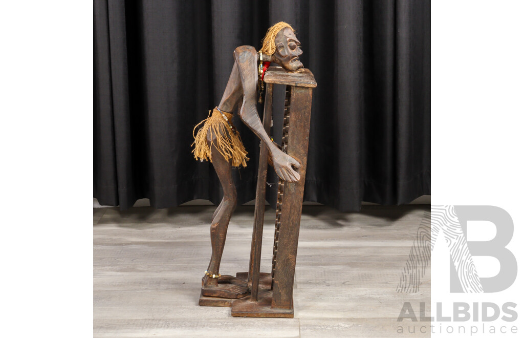 Hand Carved Asian Tribal Style Wooden CD Rack