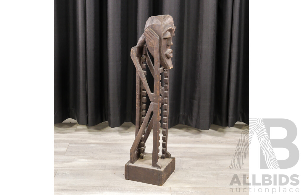 Hand Carved Asian Tribal Style Wooden CD Rack