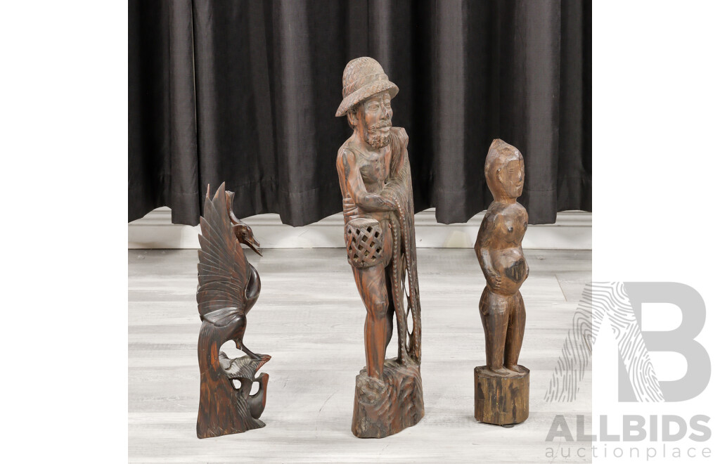 Collection of Three Hardwood Tourist Trade Tribal Carvings