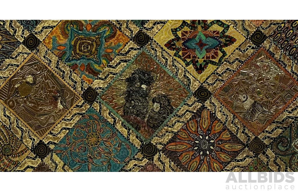 M.Thornton, (20th Century), Abstract with Animals, Mixed Media Canvas, 46 x 92 cm