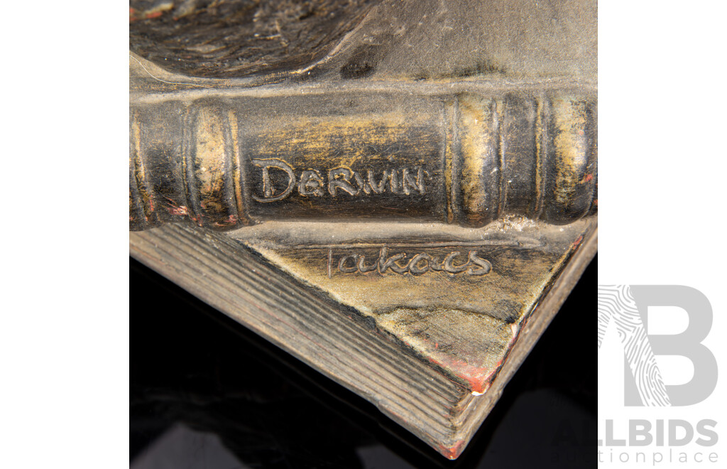 Painted Chalkwear Figurer of a Thinking Primate with Skull