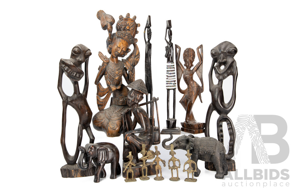 Assorted Indigenous-Style Carved Wooden Souvenirs