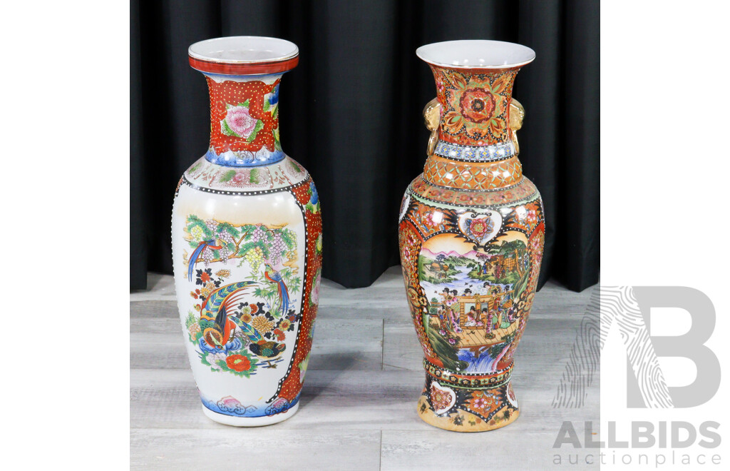 Large Matched Pair of Ceramic Chinese Floor Vases
