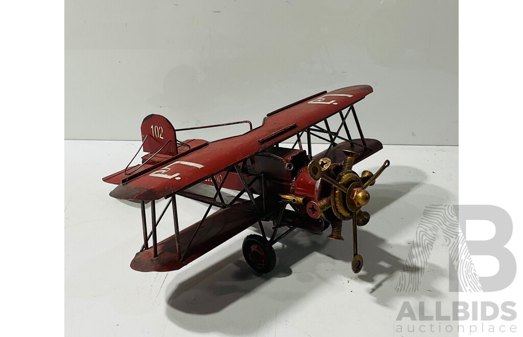 Painted Metal Model Biplane