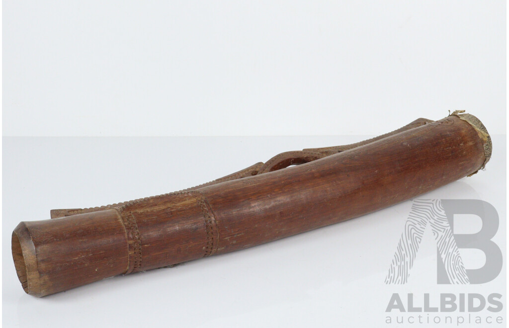 Vintage Trobriand Island PNG Hand Carved Wooden Kundu Drum with Lizard Hide Skin