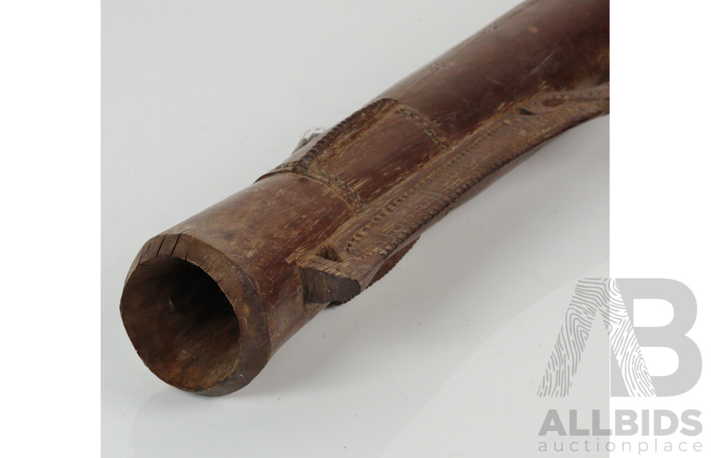 Vintage Trobriand Island PNG Hand Carved Wooden Kundu Drum with Lizard Hide Skin