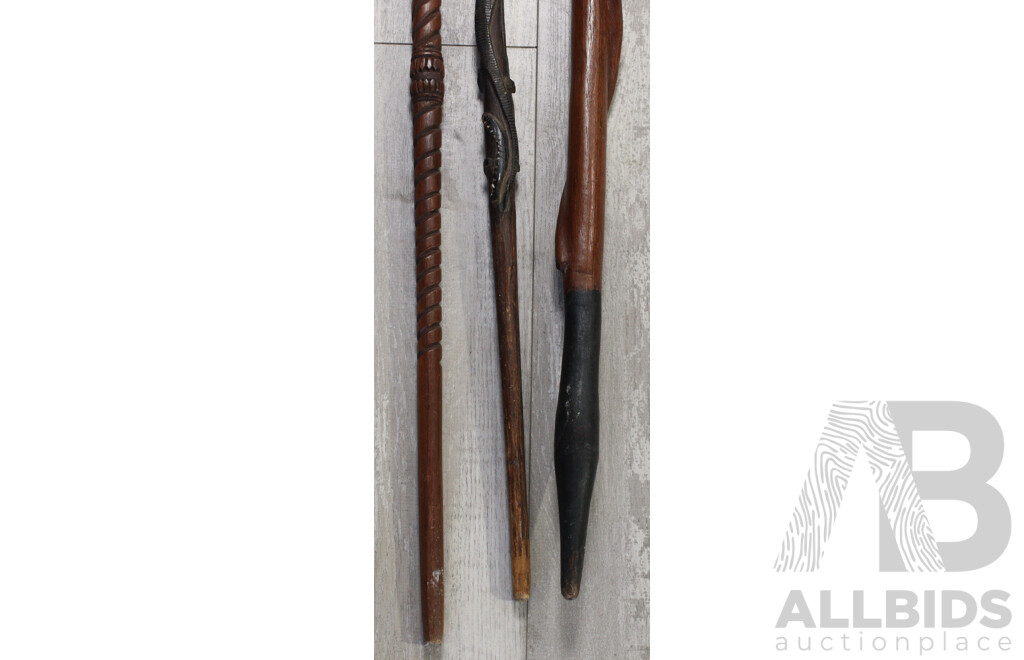 Collection Three PNG Wooden Staff Including Example with Cuccus Fur to Top