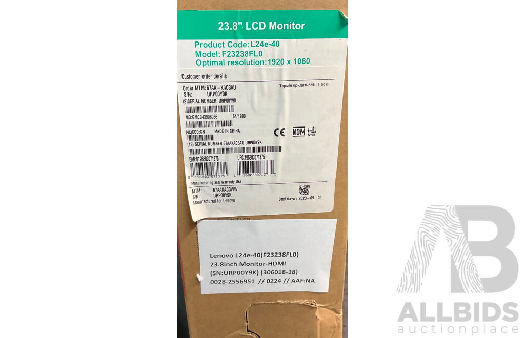 LENOVO L24e-40 Flat Panel Monitor - Brand NEW