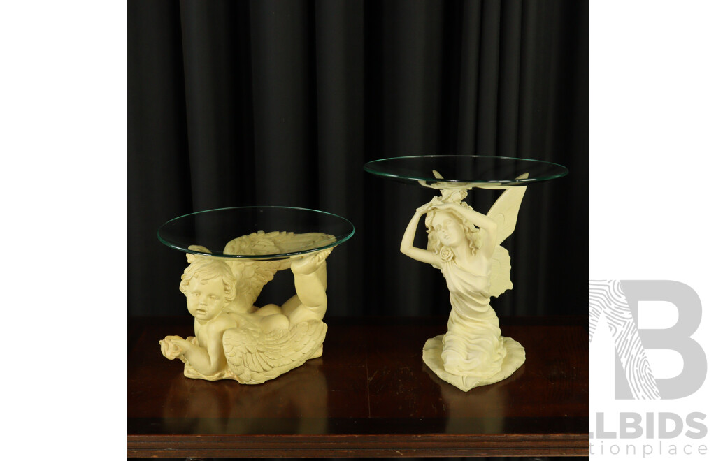 Composite Cherub and Fairy Figures with Glass Dish Tops