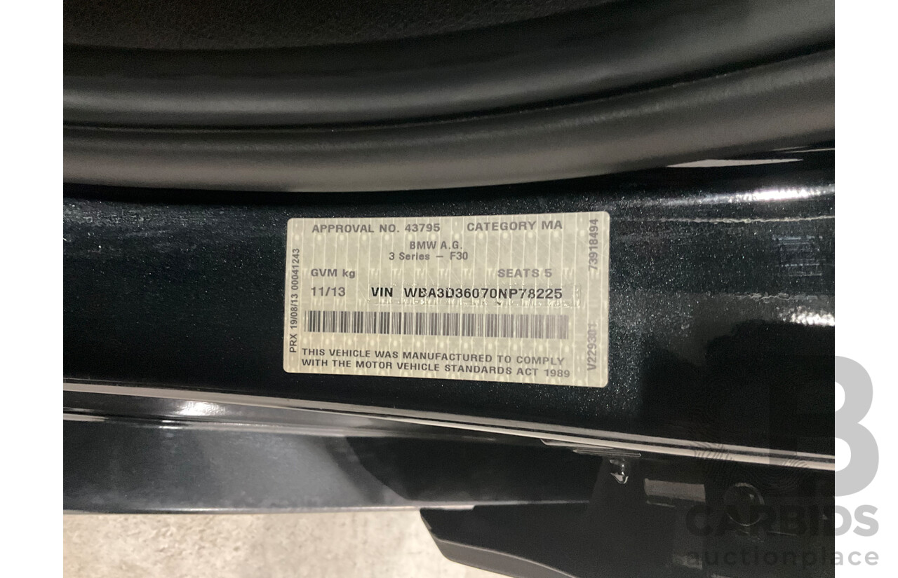 11/2013 BMW 320d Sport F30 4d Sedan Black Sapphire Metallic Turbo Diesel 2.0L