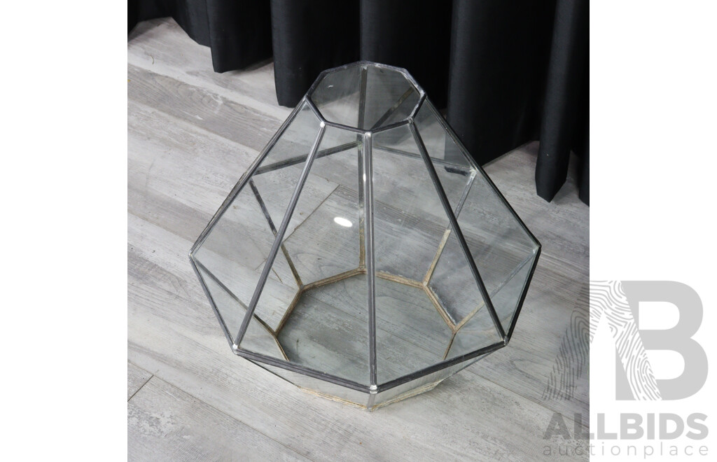 Vintage Hexagon Glass Terrarium with Stain Glass Round Window