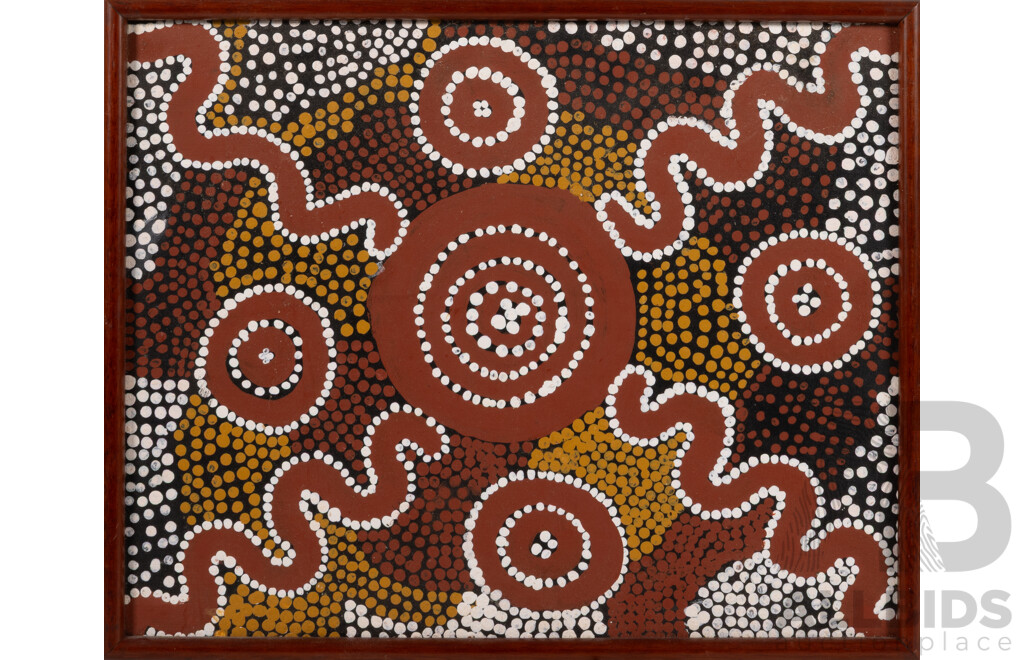 Artist Unknown, (20th Century, Indigenous-Australian), Reptile Dreaming, Framed Oil on Canvas, 32 x 40 cm (frame)