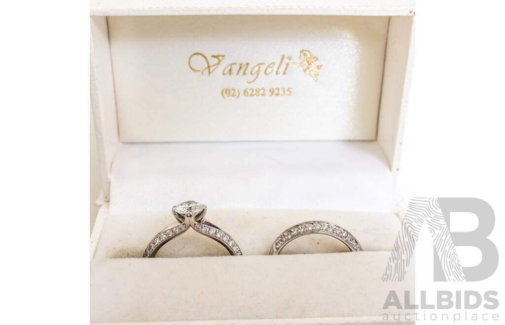 18ct White Gold Diamond Engagement & Wedding Ring Set, TDW 1.71ct, Size N1/2 & O, 8.13 Grams