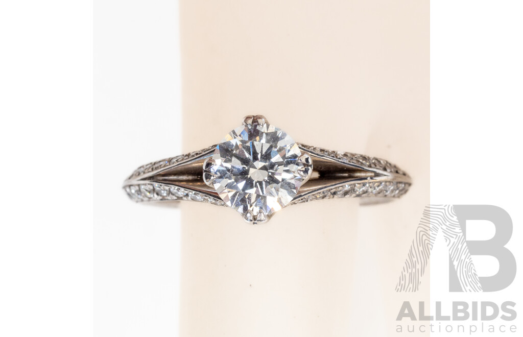 18ct White Gold Diamond Engagement & Wedding Ring Set, TDW 1.71ct, Size N1/2 & O, 8.13 Grams