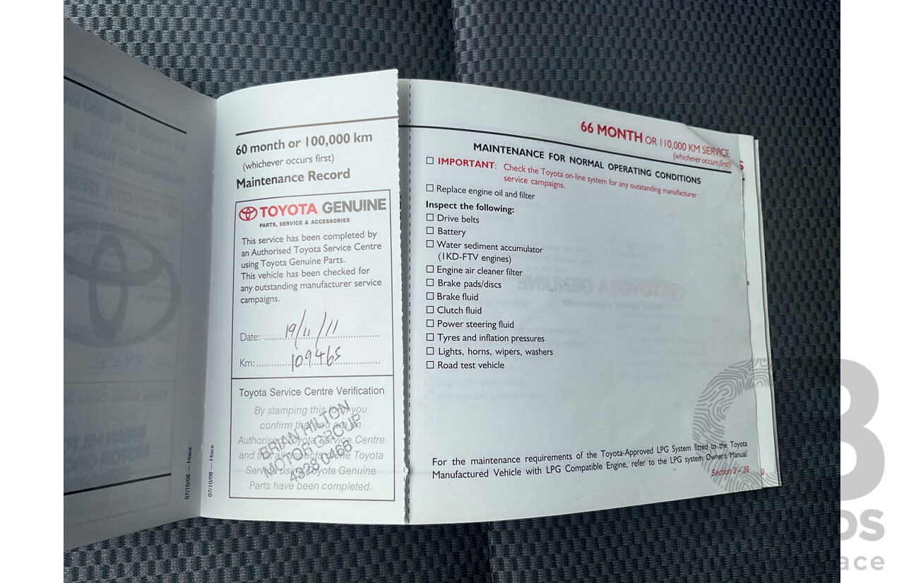 2/2009 Toyota Hiace Commuter Super LWB TRH223R MY07 Upgrade Bus French Vanilla White 2.7L - Custom Wheelchair Lift 11Seater