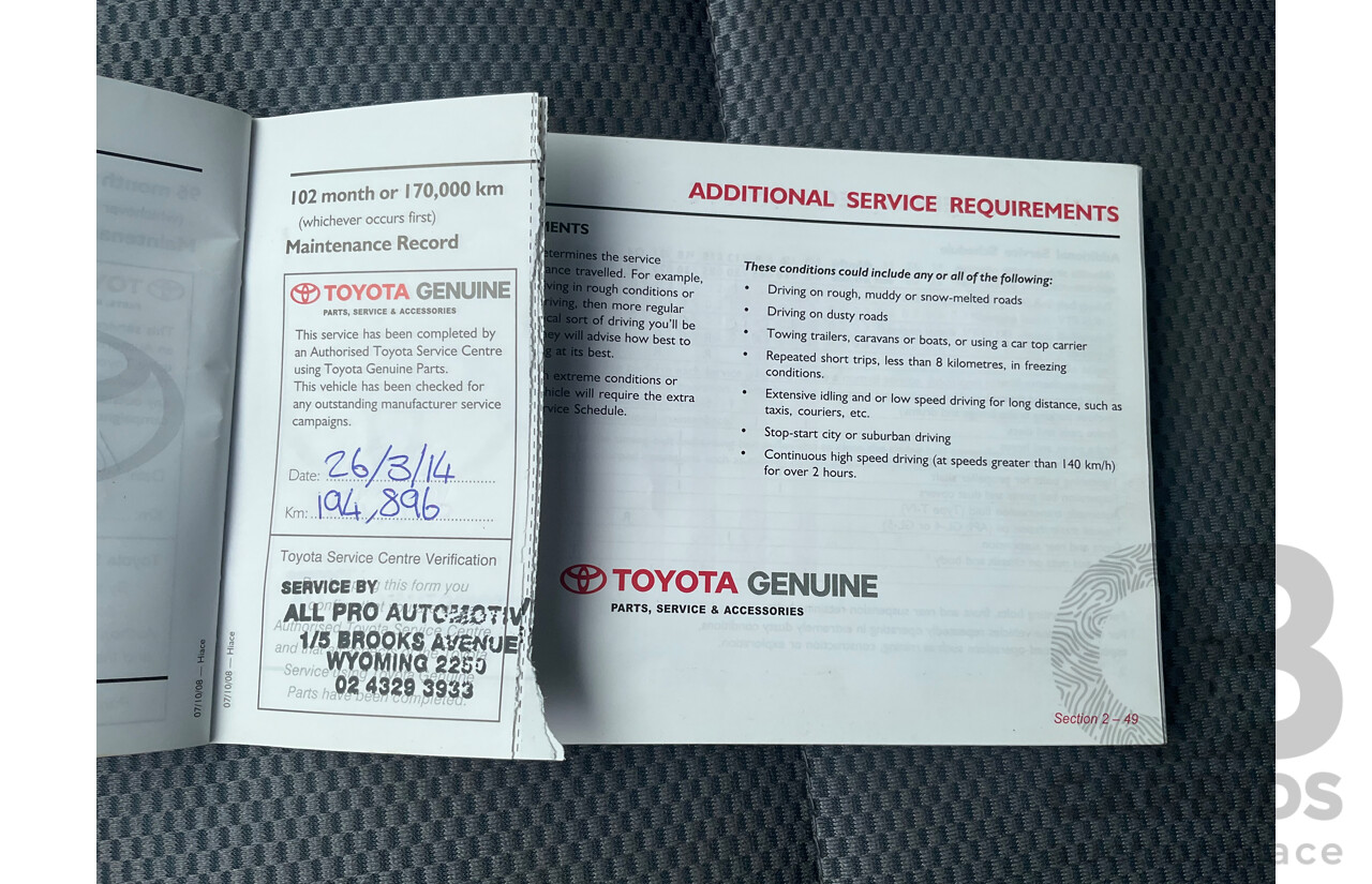 2/2009 Toyota Hiace Commuter Super LWB TRH223R MY07 Upgrade Bus French Vanilla White 2.7L - Custom Wheelchair Lift 11Seater