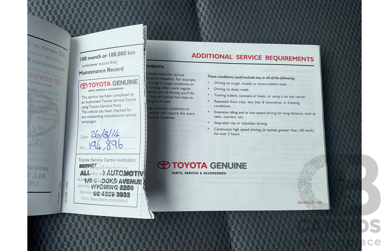 2/2009 Toyota Hiace Commuter Super LWB TRH223R MY07 Upgrade Bus French Vanilla White 2.7L - Custom Wheelchair Lift 11Seater