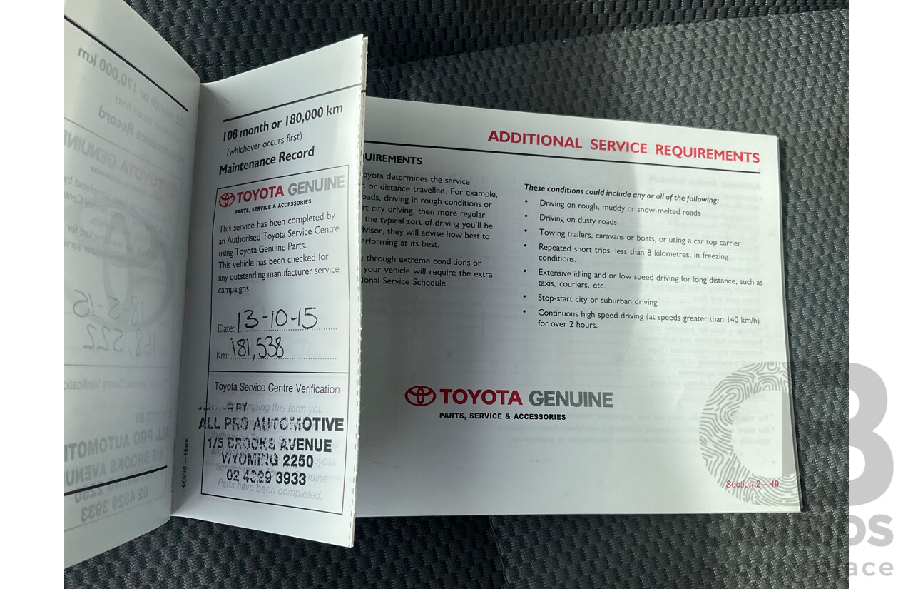 8/2010 Toyota Hiace Commuter Super LWB TRH223R MY07 Upgrade Bus French Vanilla White 2.7L - Custom Wheelchair Lift 10 Seater