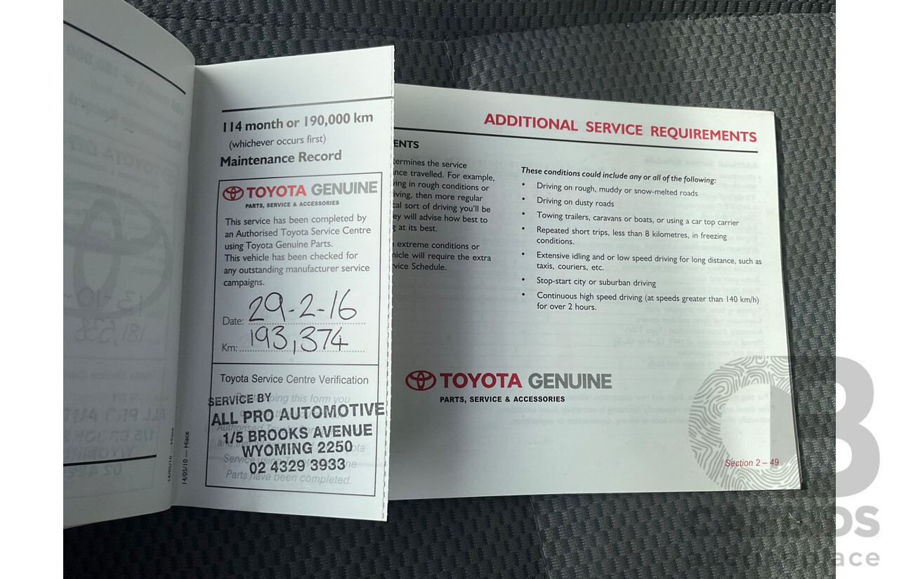 8/2010 Toyota Hiace Commuter Super LWB TRH223R MY07 Upgrade Bus French Vanilla White 2.7L - Custom Wheelchair Lift 10 Seater