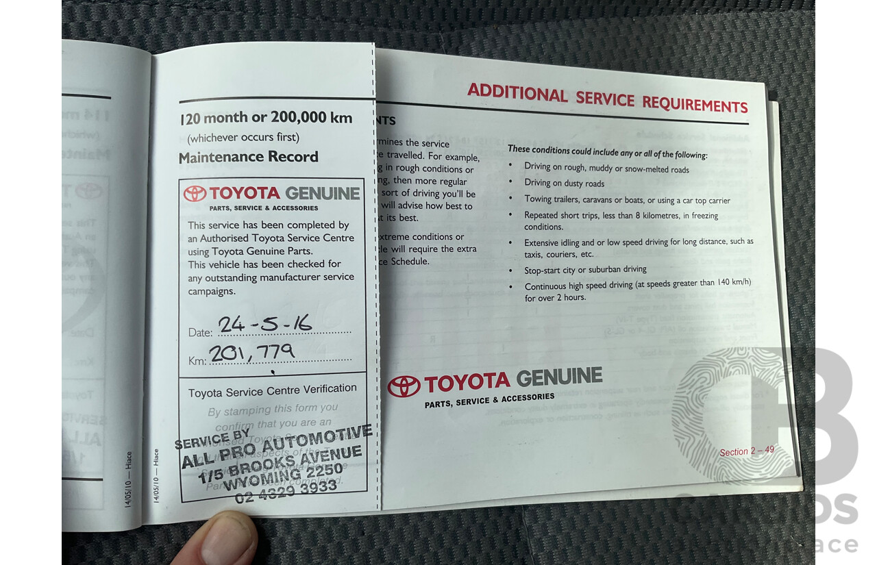 8/2010 Toyota Hiace Commuter Super LWB TRH223R MY07 Upgrade Bus French Vanilla White 2.7L - Custom Wheelchair Lift 10 Seater