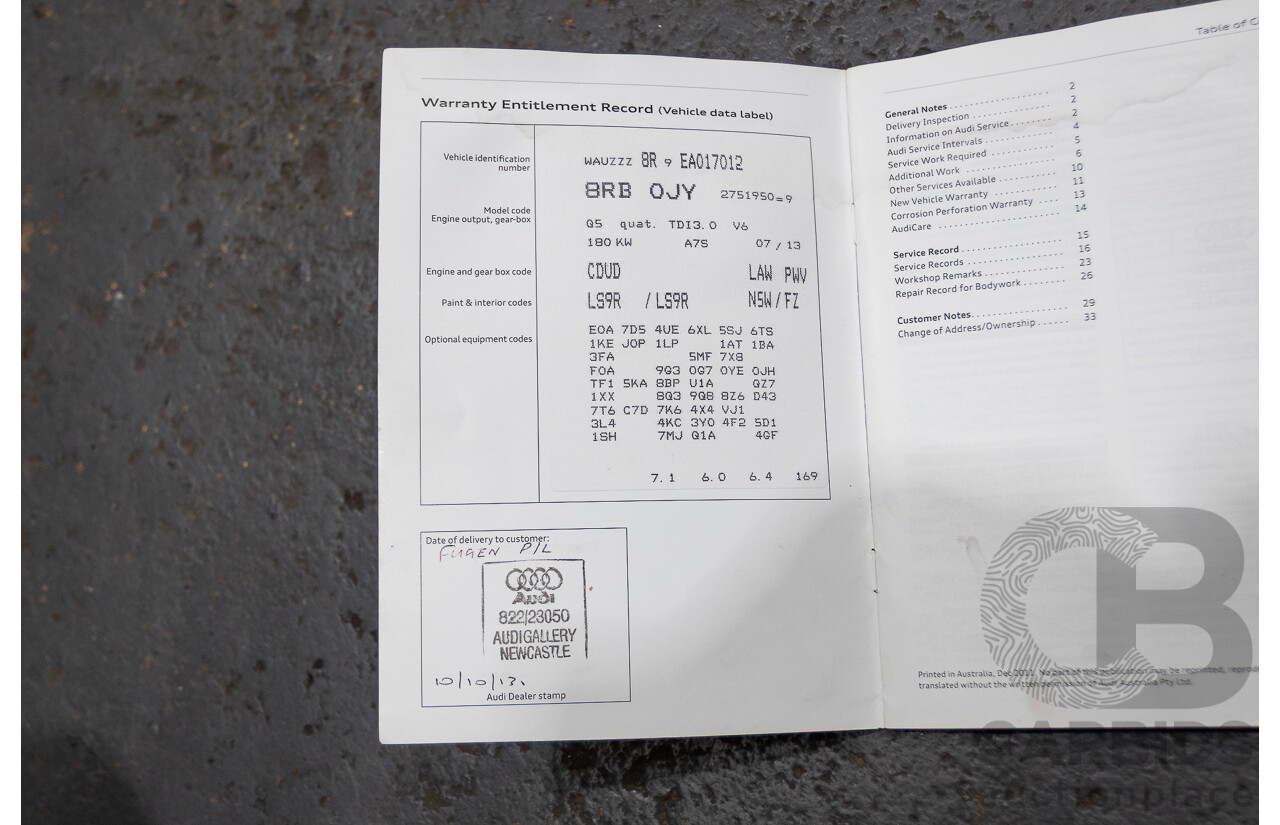 9/2013 Audi Q5 3.0 TDI Quattro 8R MY13 4d Wagon White 3.0L