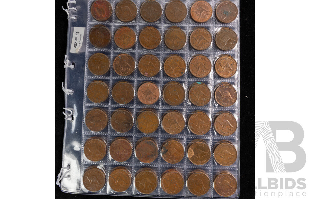 Collection of Pennies and Half Pennies, Examples Spanning 1935 to 1964